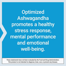 Optimized Ashwagandha promotional card with stress response, mental performance, well-being text