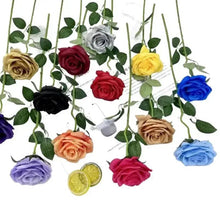 Artificial rose bouquet with mixed colors: black, red, yellow, blue, cream, and tan