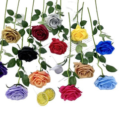 Huitich lifelike artificial roses pack of 3 in multiple colors with green leaves and long stems