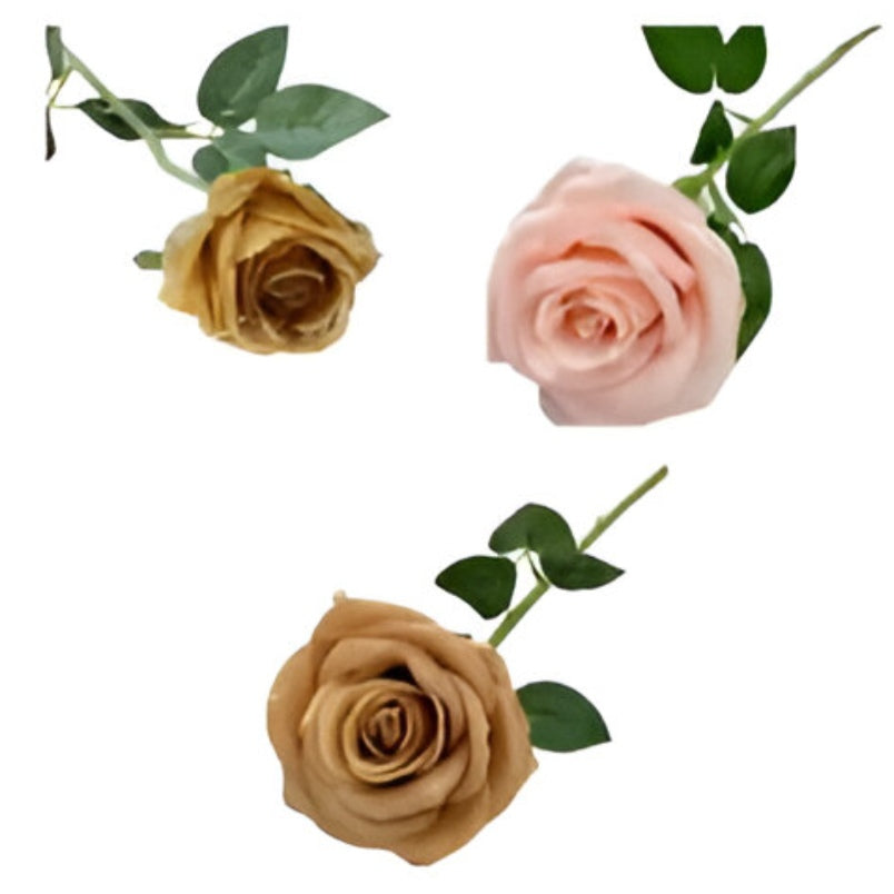 Huitich lifelike faux roses pack of 3 with realistic pink and brown petals and green leaves