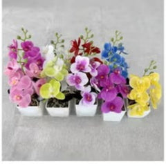 Huitich artificial flowers display with colorful light pink orchid flower arrangement in white pots