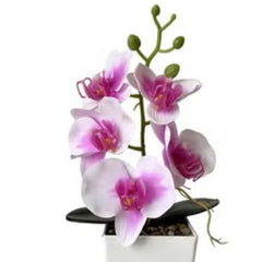 Huitich artificial light pink orchid flower arrangement in white pot for home decor