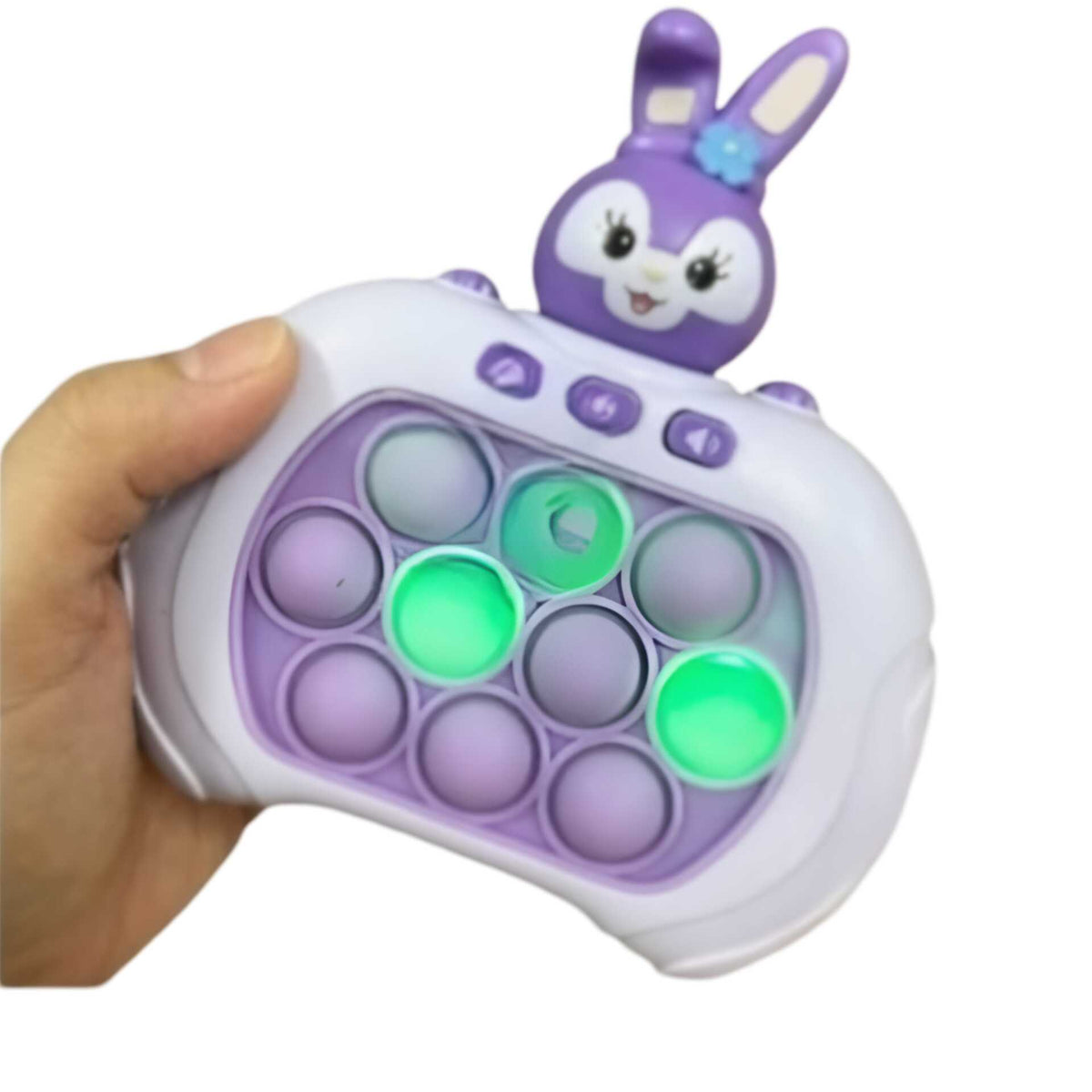 Huitich light up fidget toy controller in purple and white with bunny design held in hand