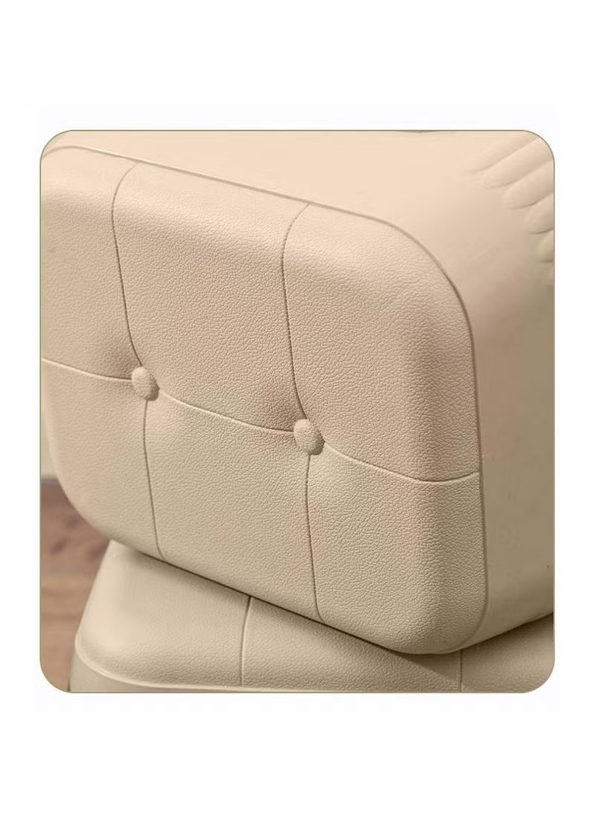 Lightweight kids shoe stool in beige with cushioned button-tufted design for comfortable seating