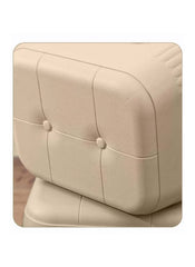 Lightweight kids shoe stool in beige with cushioned button-tufted design for comfortable seating