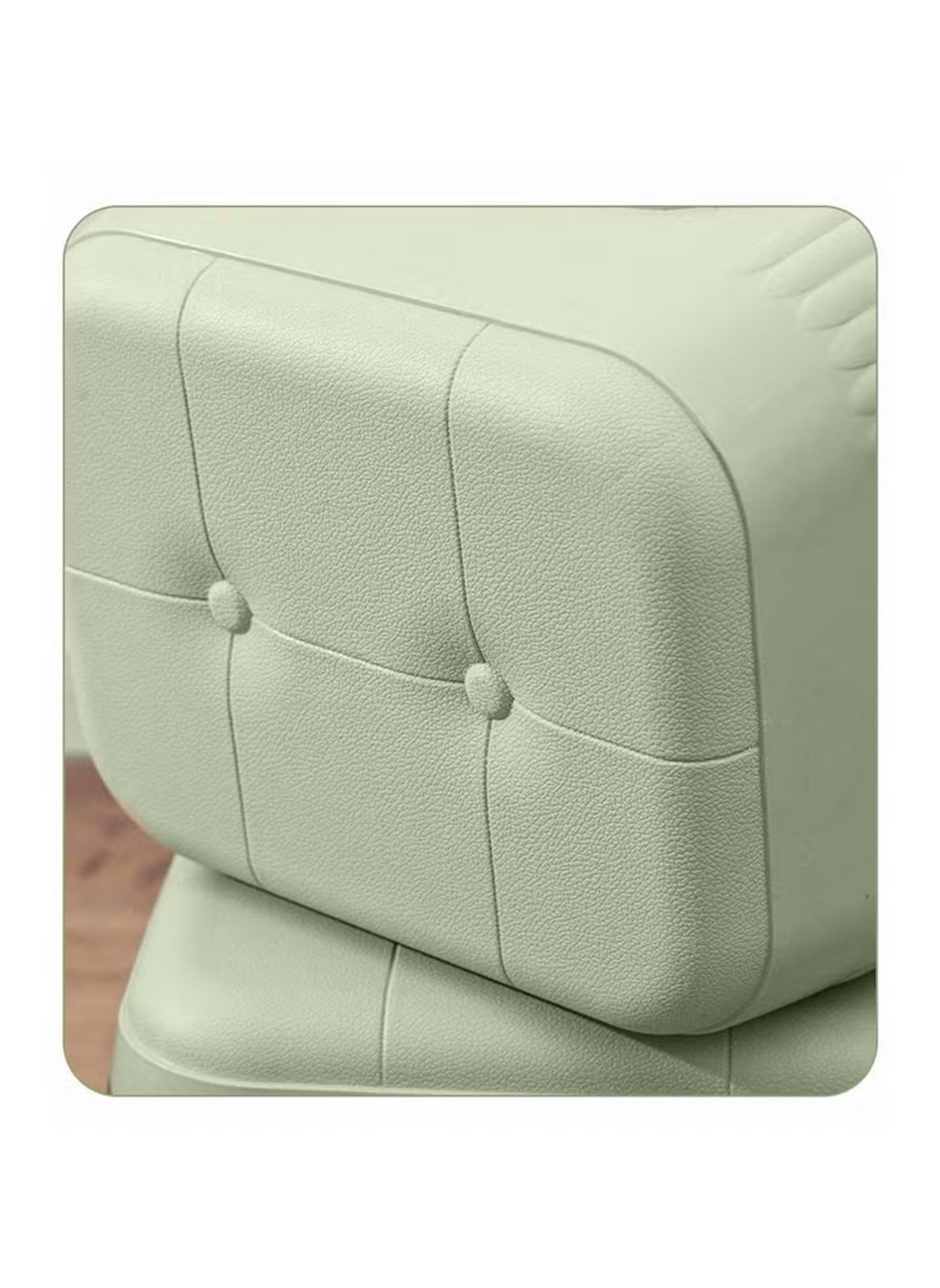 Lightweight kids shoe stool in soft green with cushioned button-tufted design for comfortable seating