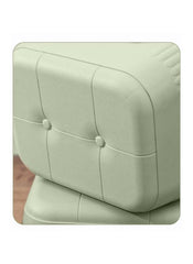 Lightweight kids shoe stool in soft green with cushioned button-tufted design for comfortable seating