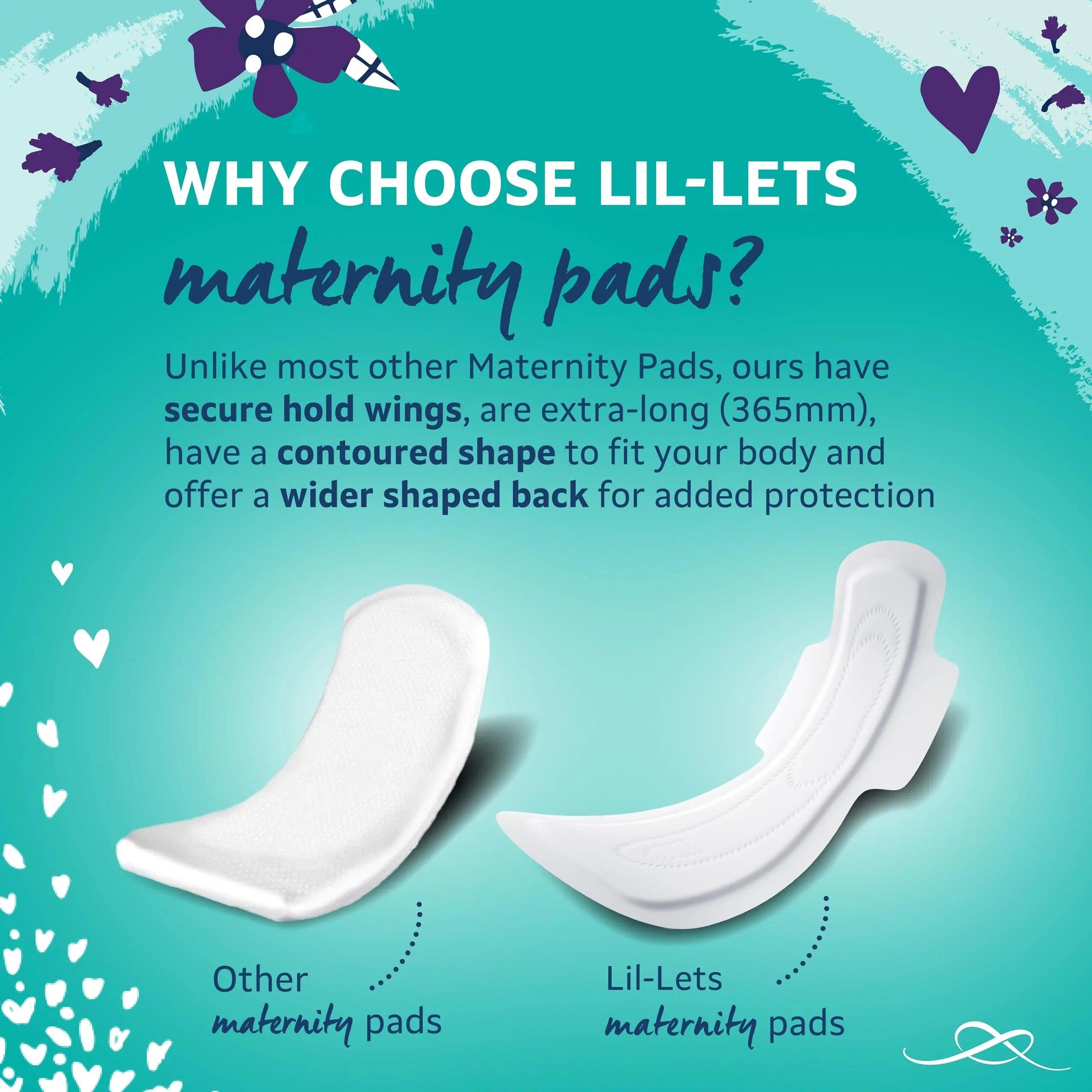 Two maternity maxi sanitary pads with wings, extra long and cushioned comparison