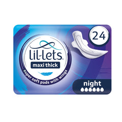 Lil lets maxi thick night sanitary pads pack 24 super soft pads with wings for overnight protection