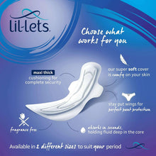 Lil-Lets maxi thick night sanitary pad with wings illustration, fragrance-free icon