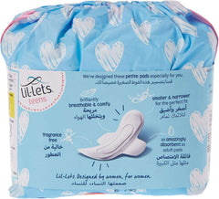 Lil lets teens petite pads package showing teen sanitary pads with wings breathable fragrance free