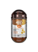 Omega-3 fish oil supplement bottle with front label, 2000mg, and 30 capsules