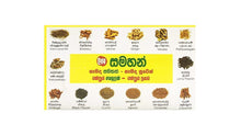 Instant ayurvedic sachet box panel with herb names and illustrated spice samples