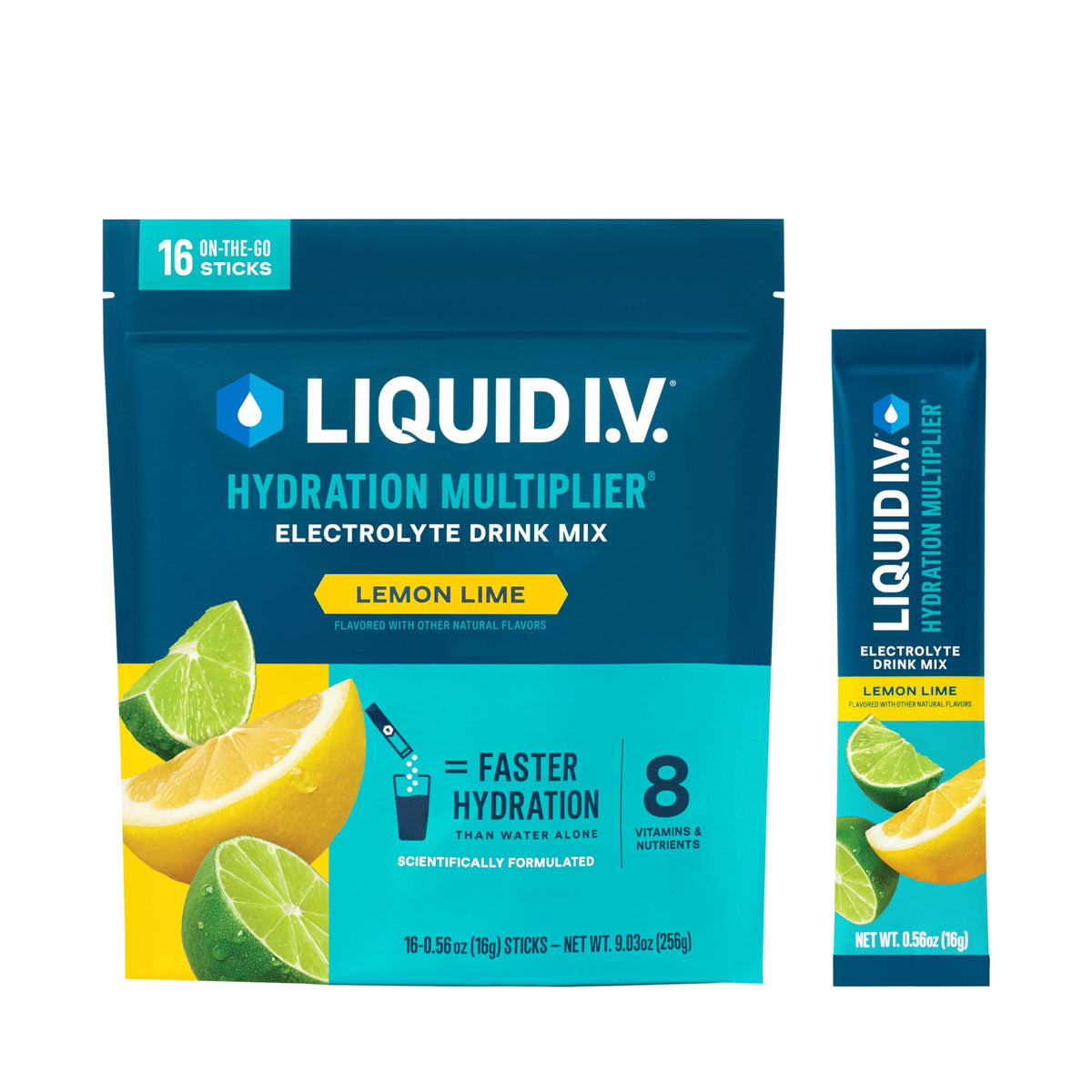 Liquid IV Hydration Multiplier lemon lime pouch and stick packaging hydration powder drink mix lemon