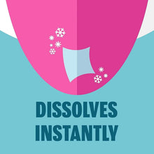 Breath strips dissolves instantly promotional graphic with mint icon