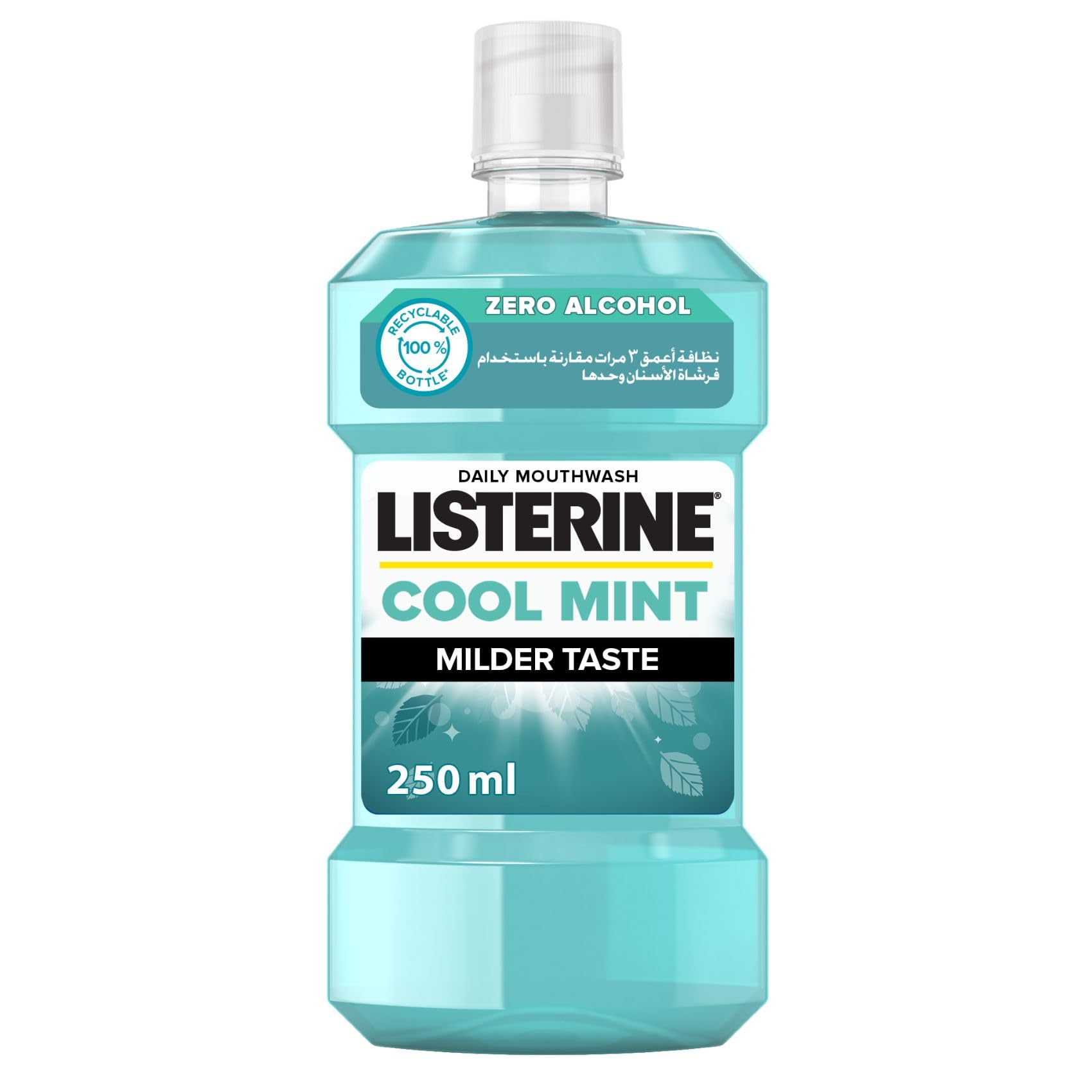 Listerine Cool Mint mouthwash 250ml bottle zero alcohol teal daily mouthwash with milder taste label