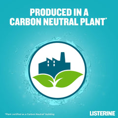 Eco label for Listerine Cool Mint mouthwash 500ml showing produced in a carbon neutral plant icon