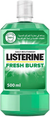Listerine Fresh Burst mouthwash 500 ml green bottle daily mouthwash with clear cap and mint leaves label
