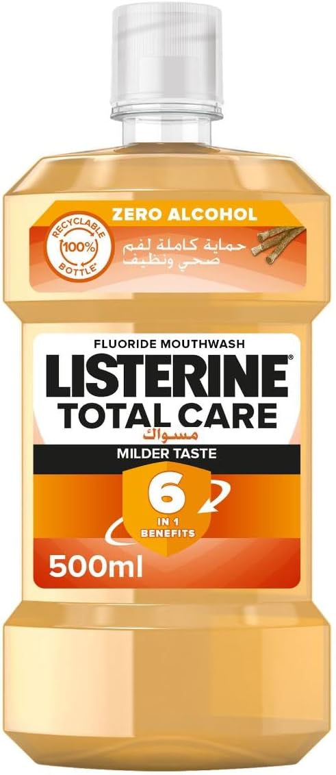 Listerine Total Care mouthwash UAE 500ml zero alcohol fluoride mouthwash milder taste 6 in 1 benefits