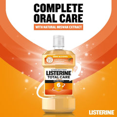 Listerine Total Care mouthwash UAE in gold bottle with zero alcohol and natural miswak extract