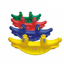 Hen-shaped kids rocking seesaw toy with colorful animal rocker bodies, front view