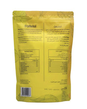 Erythritol sweetener pouch, back panel with nutrition facts and ingredients