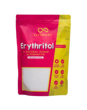 Erythritol granulated sweetener pouch, 500g, magenta and yellow packaging