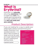 Erythritol sweetener concept with spoon of white granules and nutrition facts