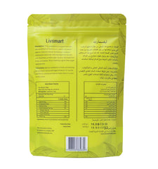 Livsmart resealable yellow pouch back showing nutrition facts label and product information monk fruit sweetener UAE