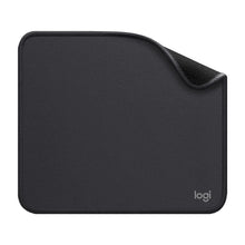 Black anti-slip mouse pad with rounded edges, textured surface, logi logo