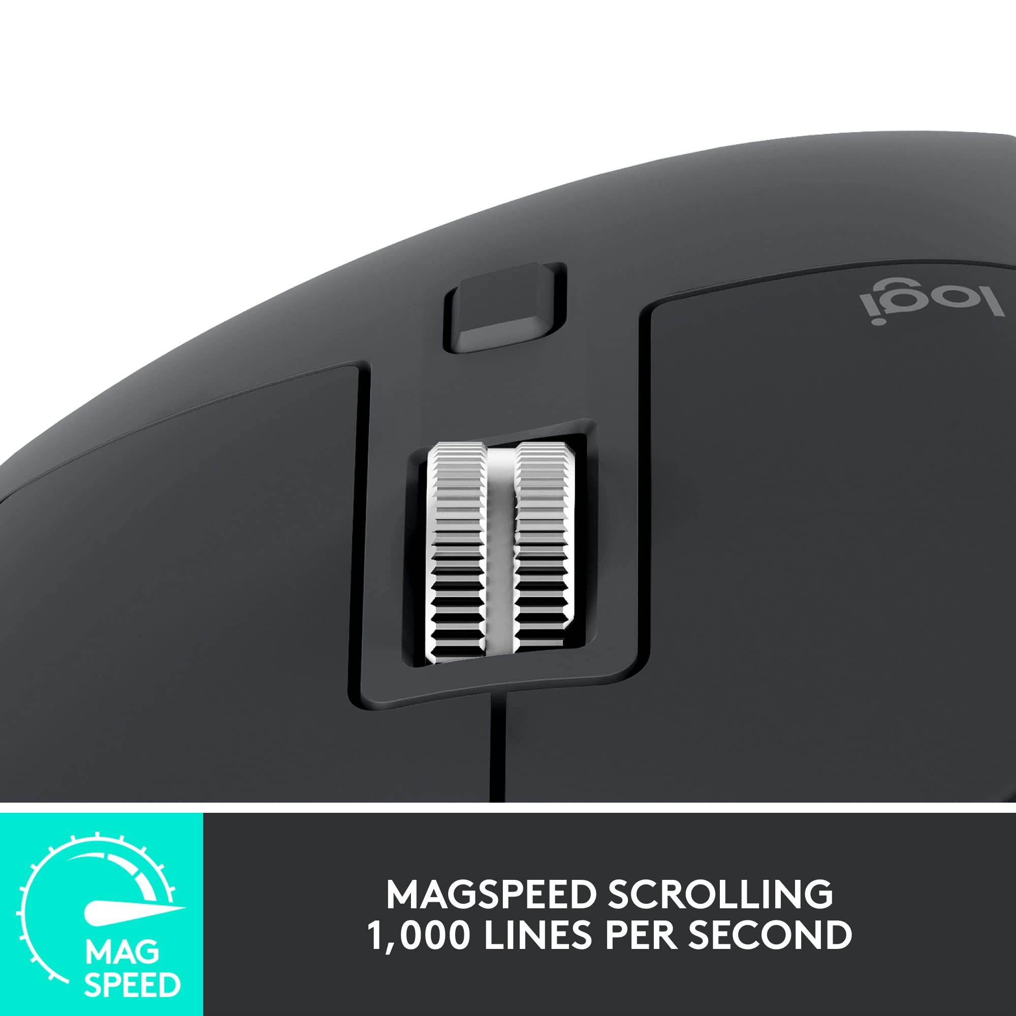 Logitech ergonomic mouse for productivity featuring MagSpeed scrolling with 1000 lines per second