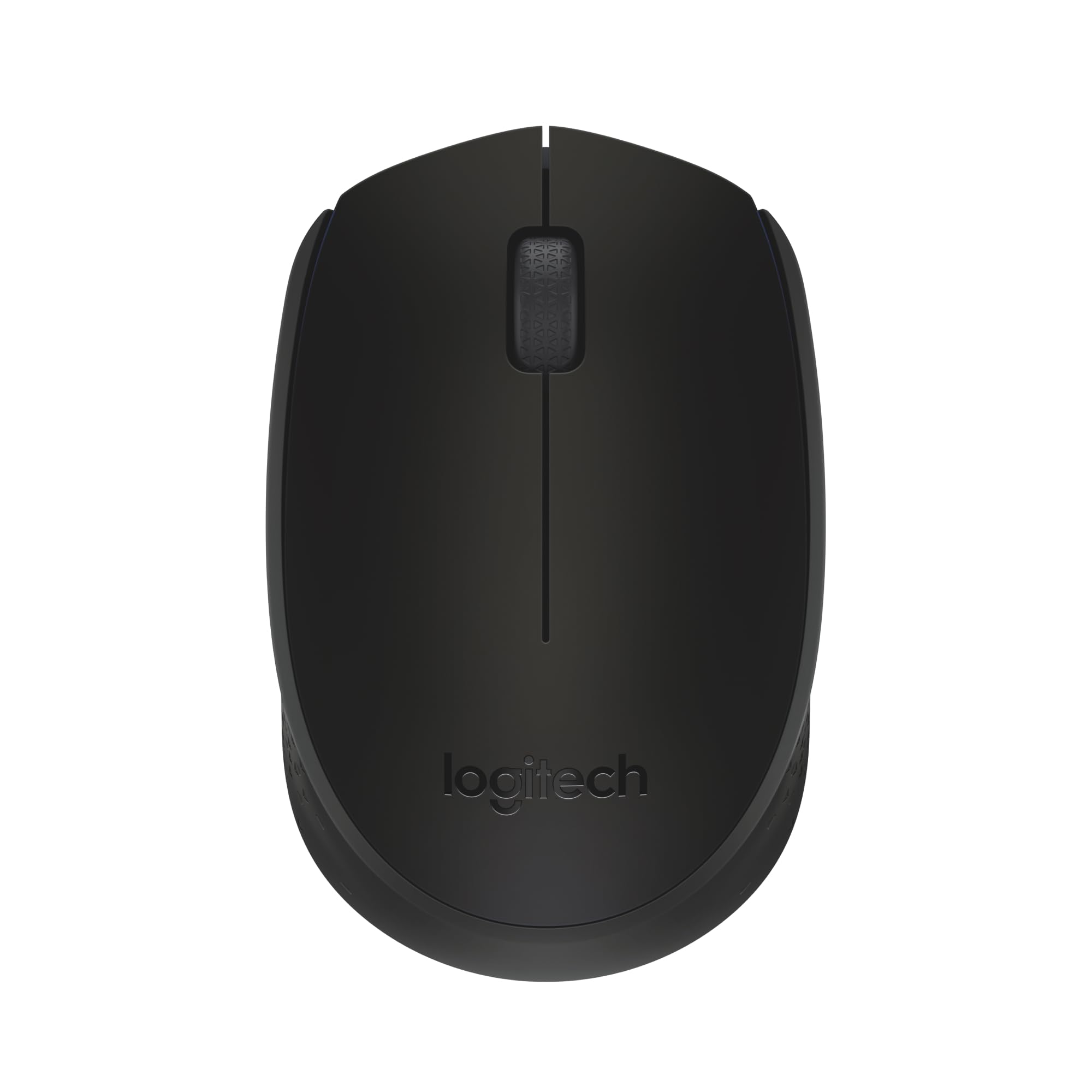 Black Logitech M171 wireless mouse with ergonomic design and scroll wheel