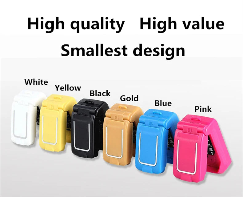 Mumzar mini flip phone bluetooth in six colors white yellow black gold blue pink compact tiny flip design