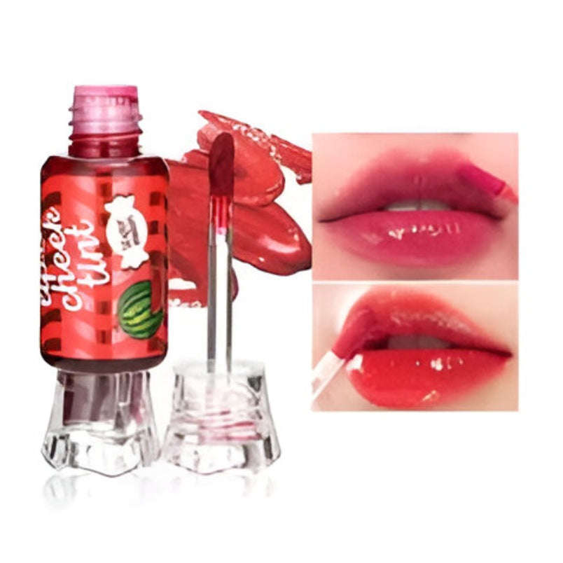 Huitich long lasting vegan lip color lip stain with applicator and swatches on lips in red shade