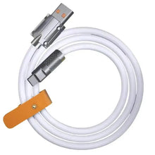 Magnetic fast-charge cable with USB connector and metal magnetic end, white cord