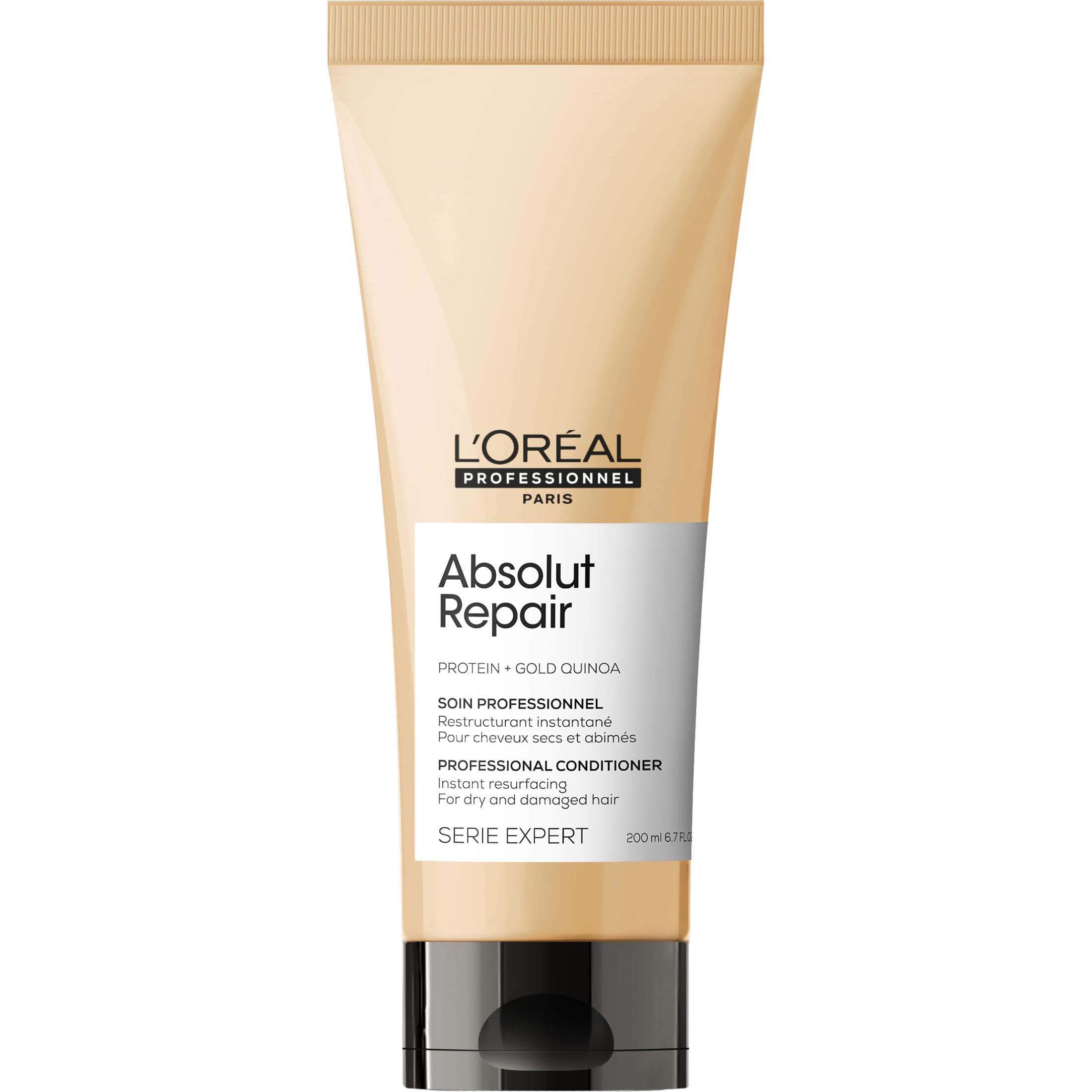 L'Oréal Absolut Repair Conditioner UAE in a gold tube designed for instant hair restoration and damage repair