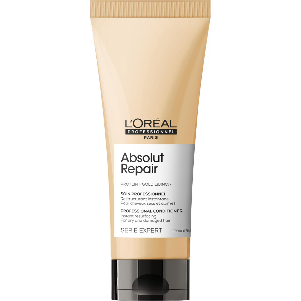 L'Oréal Absolut Repair Conditioner UAE in a gold tube designed for instant hair restoration and damage repair