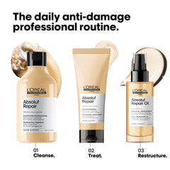 L'Oreal Absolut Repair Conditioner UAE part of the daily anti-damage routine with shampoo and oil