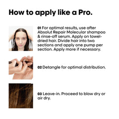Instructions for L’Oréal Absolut Repair Molecular Leave-In Mask application for optimal hair care results
