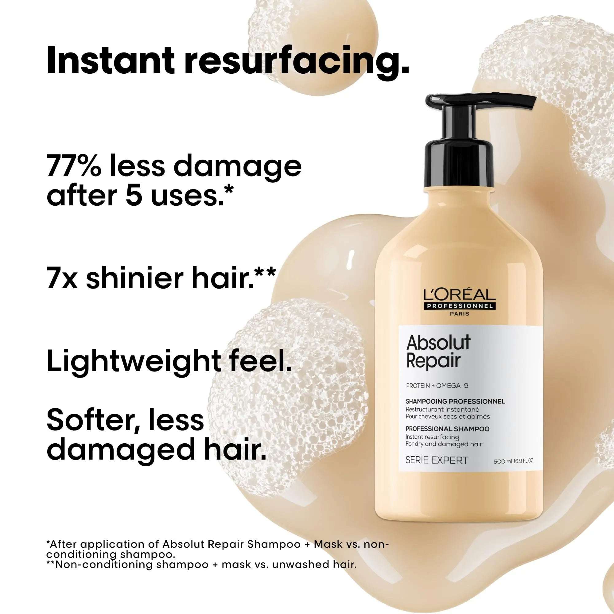 L'Oreal Absolut Repair Shampoo 500ml with nourishing formula for softer, shinier hair and less damage
