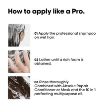 L'Oreal Absolut Repair shampoo how-to apply steps graphic
