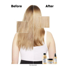L'Oreal Absolut Repair shampoo before-and-after hair graphic with bottles