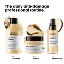 L'Oreal Absolut Repair shampoo daily routine graphic with bottle and jar