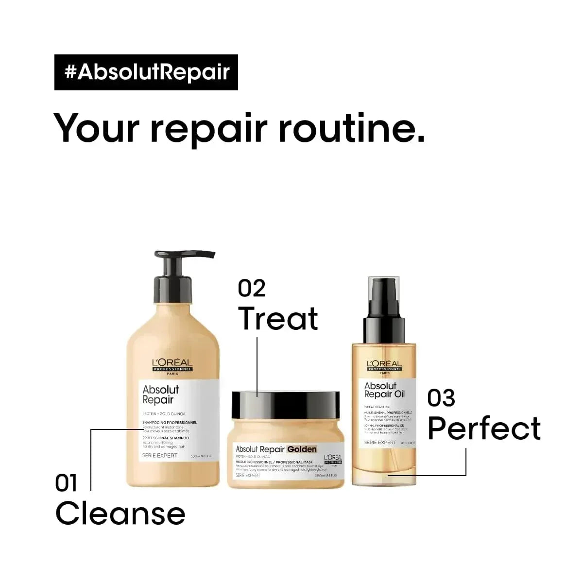 L'Oréal Professionnel | Absolute Repair Gold Mask | For Dry and Damaged Hair | Repairs and Moisturizes Dry and Damaged Hair | With Quinoa and Gold Protein | Serie Expert | 250 ml - Mumzar