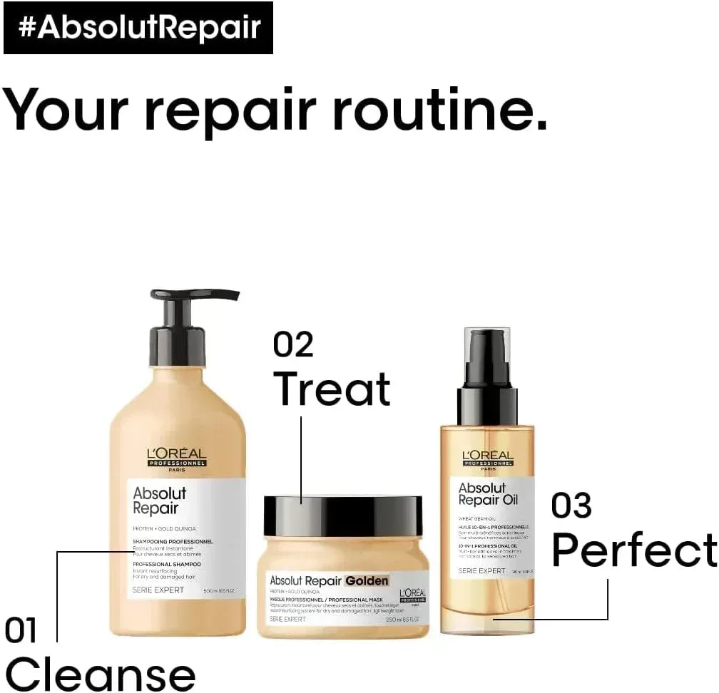 L'Oréal Professionnel | Absolute Repair Gold Mask | For Dry and Damaged Hair | Repairs and Moisturizes Dry and Damaged Hair | With Quinoa and Gold Protein | Serie Expert | 250 ml - Mumzar