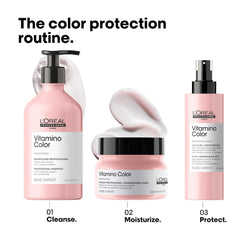 L'Oreal Color Mask for color-treated hair with shampoo and protection products in pink packaging