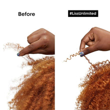 Curly hair and hands showing before vs after styling with hair serum