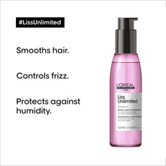 L'Oréal hair serum for frizzy hair in a pink bottle, designed to smooth and control frizz.