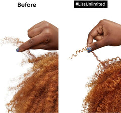 Before and after using L'Oréal Liss Unlimited anti-frizz shampoo to control frizzy hair