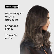 Pro Longer hair treatment shown with long dark wavy hair, side profile